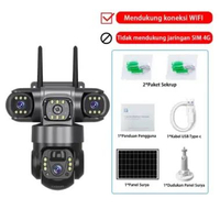 GARANSI V380 Pro Outdoor CCTV Tenaga Surya 1080P HD Lensa Tiga Camera Penglihatan Malam Penuh Warna