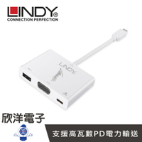 ※ 欣洋電子 ※ LINDY林帝 主動式USB 3.1 TYPE-C TO  VGA / HUB / PD 三合一轉接盒(43230)