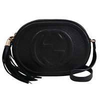 GUCCI 經典SOHO系列雙G橢圓造型流蘇拉鍊斜背包(黑)