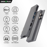 【Grenoplus】USB 3.0 Type-C(八合一Macbook Hub 雙HDMI孔多功能集線器)