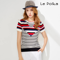 【Le Polka】條紋交錯設計針織上衣-女