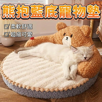 『台灣x現貨秒出』熊抱藍底毛絨寵物墊 寵物窩 寵物睡窩 貓窩 狗窩 貓墊 狗墊 寵物床