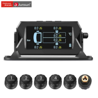 Junsun USB tire pressure monitoring and warning system TPMS, supporting 4 internal sensors or 4 external sensors solar charging