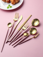 玫瑰勺子叉子日式家用筷子勺子牛排刀叉勺西餐餐具三件套裝【林之色】