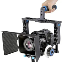 Professional Camera Cage Rig Kit Film Making System w/ 15mm Rod Follow Focus Matte Box for Canon 5D2,6D,7D,70D,800D,700D,600D,D6