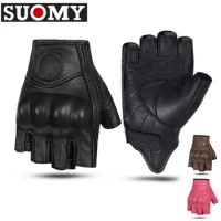 SUOMY Vintage Goatskin Motorcycle Gloves Leather Motocross Half Finger Gloves Retro Motorbike Motorcycle Gloves Breathable