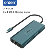 ONTEN OTN-UC961 TYPE-C 轉 USB3.0X3/4K 30HZ HDMI/TYPE-C PD3.0/SD/TF 卡/網路卡/3.5MM 介面 8 口集線器 黑色 (MP) (V27