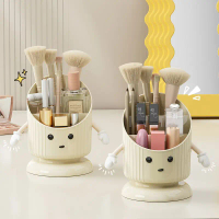 Makeup Brush Storage Box with Compartments, Eyebrow Pencil Holder, Desktop Cosmetic Storage Box, Lip