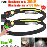 XPE+COB LED Sensor HeadLamp USB Rechargeable 18650 Battery Head Torch Outdoor Emergency Flashlight for Fishing Camping Lantern