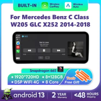 Android 13 Wireless CarPlay Auto For Mercedes Benz C Class W205 2014-2018 Car Multimedia Navigation GPS SWC DSP 4G WiFi