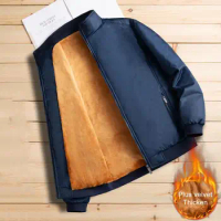 Men's Bomber Jackets Winter Plush Lined Wear-Resistant Windproof Flight Jacket Outwear Zipper Cardigan jaqueta masculina
