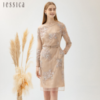 JESSICA - 高雅刺繡花卉蕾絲雙層紗長袖洋裝224274
