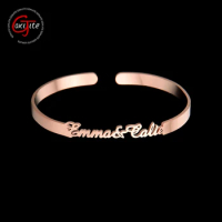 Goxijite Personalized Open Name Bangle Cuff For Women Kids Stainless Steel Gold Color Initial Name Bangle Bracelet Gift