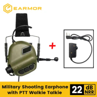 EARMOR M32 MOD3 Tactical Headphones + PTT Adapter Shooting Protection Noise Canceling Headphones Tactical Protection