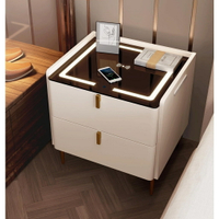 實木 電視櫃 床頭櫃 收納櫃 茶櫃 智能床頭柜現代簡約輕奢全實木無線充電整裝帶燈網紅多功能床邊柜