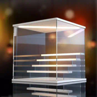 Acrylic Display Cabinet with Steps, Doors and LED Lights For Blind Box Toys, Car Models, Action Figures, Acrylic Display Case
