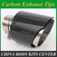 Car Carbon Fibre Exhaust System Muffler Pipe Tip Straight Universal Silver Stainless Mufflers Decorations For Akrapovic
