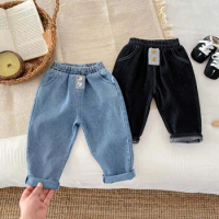 1688 Korean Style Baby Jeans Newborn Boy Girl Autumn Winter Fashion Loose Casual Infant Pants 1-3yrs