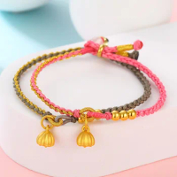 1pcs Pure 999 24K Yellow Gold Women 3D Lucky Lotus Beads Bracelet