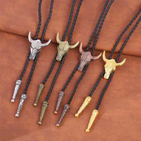Golden Ties for Men American Cowboy Garment Accessory Tie Adjustable Bull Head Western Cowboy Bolo Tie Pendant Necklace