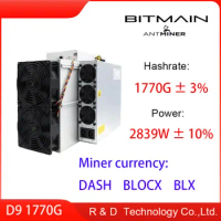Used Bitmain Antminer D9 1770G ± 3% 2839W ± 10% X11 | Dash ASIC Miner BLOCX BLX antminer crypto asic miner