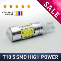 1pc T10 7.5W High Power T10 LED 5 COB 5 SMD 7.5W (5*1.5W) 5cob 5smd Super Car Signal Tail Turn LED Fog Light Bulbs Lamp GLOWTEC