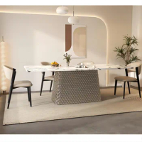 Light luxury marble dining table rectangular home villa simple high-end dining table