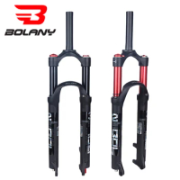 BOLANY MTB Bike Fork Dual Air Bicycle Front Suspension Straight Tube 26/27.5/29inch Magnesium Alloy Quick Release Bicycle Parts