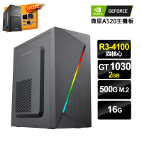 【NVIDIA】R3四核GeForce GT1030{三植叔叔}獨顯文書機(R3-4100/微星A520/16G/500G SSD)