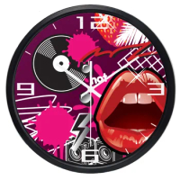 Vinyl Records Red Lip Wall Clock, Music Element