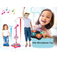 Kids Microphone With Stand Karaoke Song Music Instrument Toys Brain-Training Educational Toy Birthday Gift For Girl Boy 5 Lights