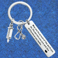 Nurse's Day Gift Keychain Pendant Metal Syringe Stethoscope Doctor Key Chain Keyring May You Be Proud of The Work You Do
