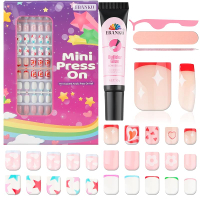 78 Pieces Press on Nails for Kids EBANKU 3 Pack Kid Fake Nail Kit Old Colorful Flower Press on Nails