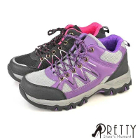 【Pretty】女 登山鞋 運動鞋 休閒鞋 防潑水 透氣 網布 反光 拼接 半高筒