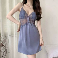 高檔性感蕾絲睡衣女帶胸墊冰雪絲吊帶透視蕾絲睡裙家居睡衣裙