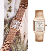 【GUESS】白面 玫瑰金殼 米蘭+不鏽鋼錶帶 晶鑽方型手錶 女錶 母親節(W0826L3)