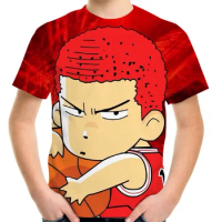 Summer Japan Anime T-Shirt For Boys Girls SLAM DUNK Basketball Team Sakuragi 3D Print T Shirt 4-20Y Teen Kids Birthday Clothes