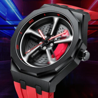Original 3D Real Man Watches Waterproof Rotate Watches Car Rim Watch Quartz Men's Sports 360° Spinning For Men Clock AUDl RS7