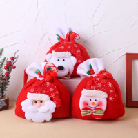 Christmas Drawstring Pocket Tote Bag Cute Doll Shape Candy Gift Bag New Year Christmas Storage Decoration Flannel Christmas Bag