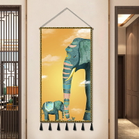 歐式吉祥如意走廊豎版大象玄關裝飾畫入戶過道掛畫簡約風壁毯掛毯