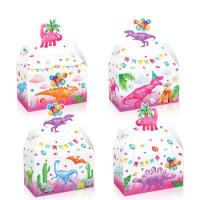 4/48Pcs Pink Dinosaur Candy Box Cake Gift Bags For Kids Dino Theme Party Baby Shower Decoration Favor Supplies