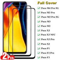 2PCS Full Cover Tempered Glass For Xiaomi Poco M4 M3 Pro 5G M3 M2 9H Screen Protector For Xiaomi Poco X2 X3 NFC Pro F1 F2 Pro F3