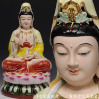Micro beauty painted gold 20 inch lotus sitting Guanyin Buddha crafts porcelain statue of Buddha Sam West