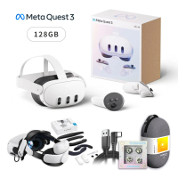 【Meta Quest】Meta Quest 3 VR眼鏡 128GB日規 混合實境+M2 Pro電池頭戴+改裝套件+C2包+傳輸線(送類比套)