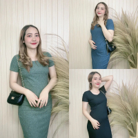 gaun dress Korean style Dress bahan knit L fit XL ld90-110 Nyaman santai polos Baju Melar Casual  Me