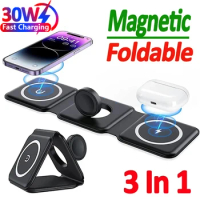 30W 3 in 1 Magnetic Wireless Charger Pad for iPhone 15 14 13 12 Pro Max Airpods iWatch 8 7 Fast Charging Dock Station Chargers