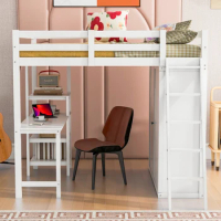 Full size loft bed, with desk and wardrobe, single bed, baby cot, kids bed, teen bed, boy and girl bed, with fall proof fence