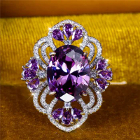 Cute Female Big Purple Adjustable Open Ring Luxury Engagement Wedding Jewelry For Women