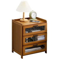 【picknew】復古茶木色三層透明抽屜款床頭櫃(床頭櫃 抽屜櫃 小木櫃 儲物櫃 小書櫃)