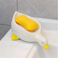 Ceramic duck flavored soap box, internet famous cartoon washbasin, no punching, no water accumulation, soap box for draining wat